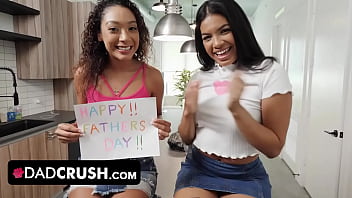 Gorgeous Chocolate Teens Maya Farrell And Sarah Lace Give Stepdaddy A Special Gift For Father's Day